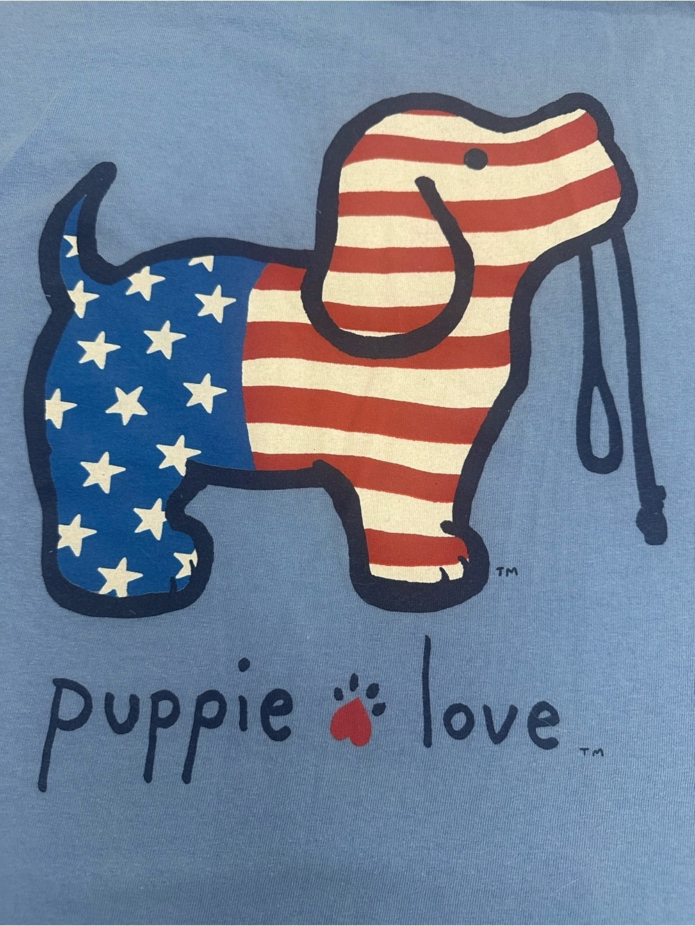 Puppie Love Patriotic Dog Graphic Tee | Washed Blue | Stars & Stripes | Size M - Picture 16 of 16
